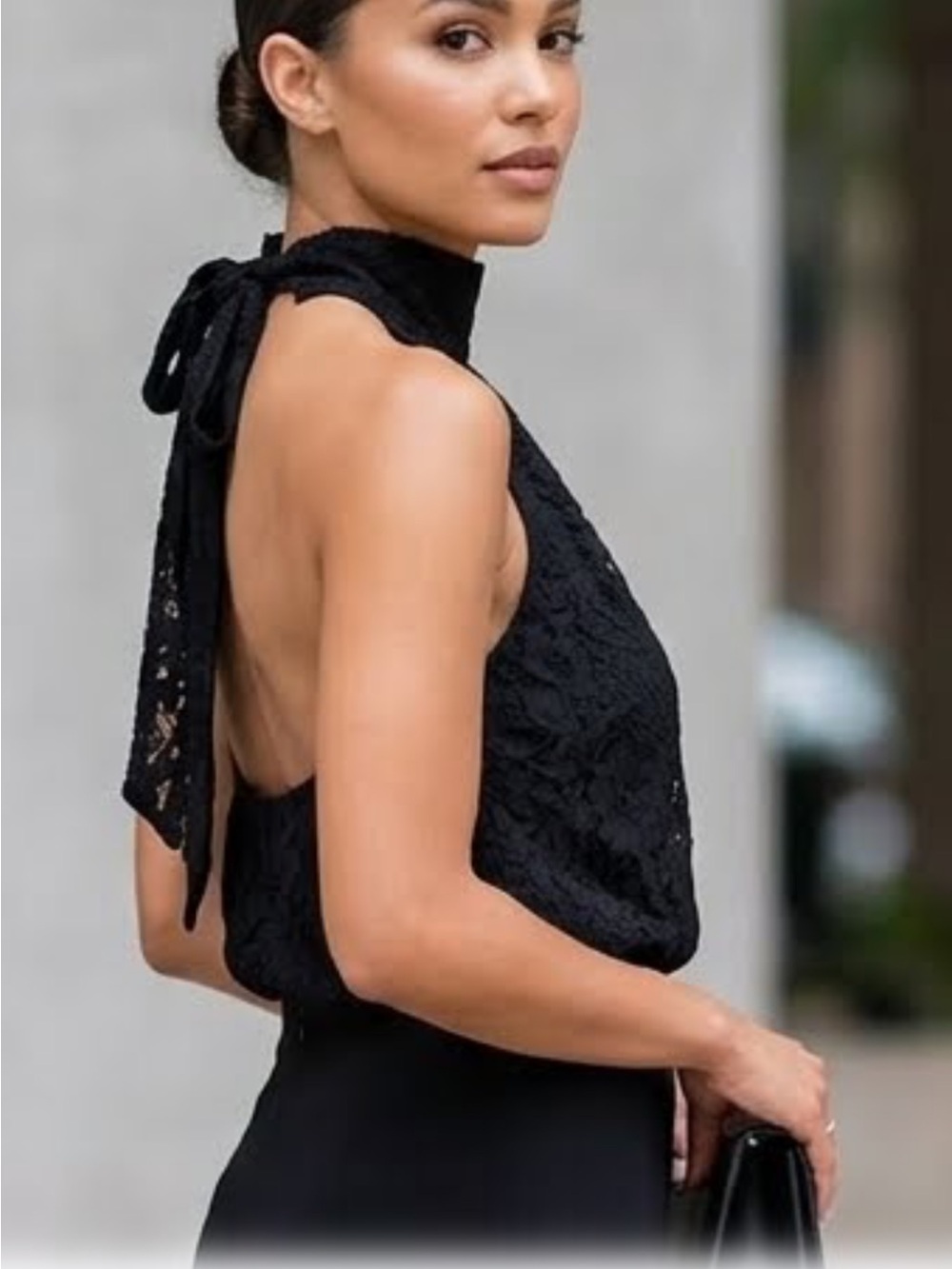 J.Crew Romantic Floral Lace Mock Neck Halter Top Scalloped Black S